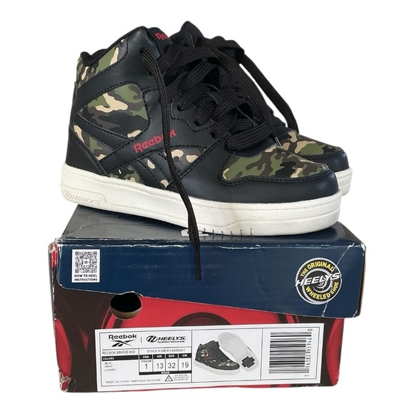Reebok Heelys Boys Camo High Top Size 1 Sneakers w/ Wheels & Box - Picture 1 of 6